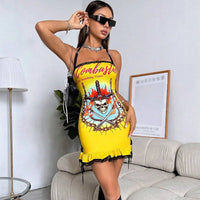 Scorching Time Print Lace Up Pleated Mini Dress — dettaglio