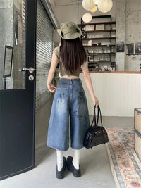 Scrapbook Graphic High Waist Denim Shorts Jorts — dettaglio