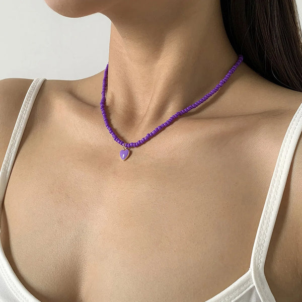 Y2K Seed Beads Heart Pendant Necklace