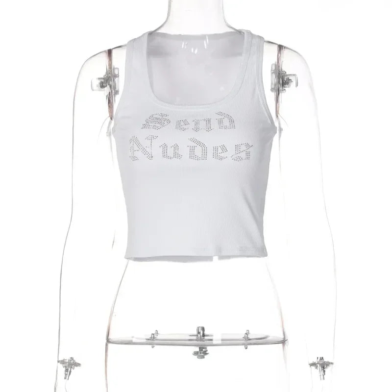 Send Nudes Rhinestone Graphic Crop Tank Top — in alternativa