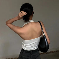 Sexy Backless Cropped Halter Top — vista laterale