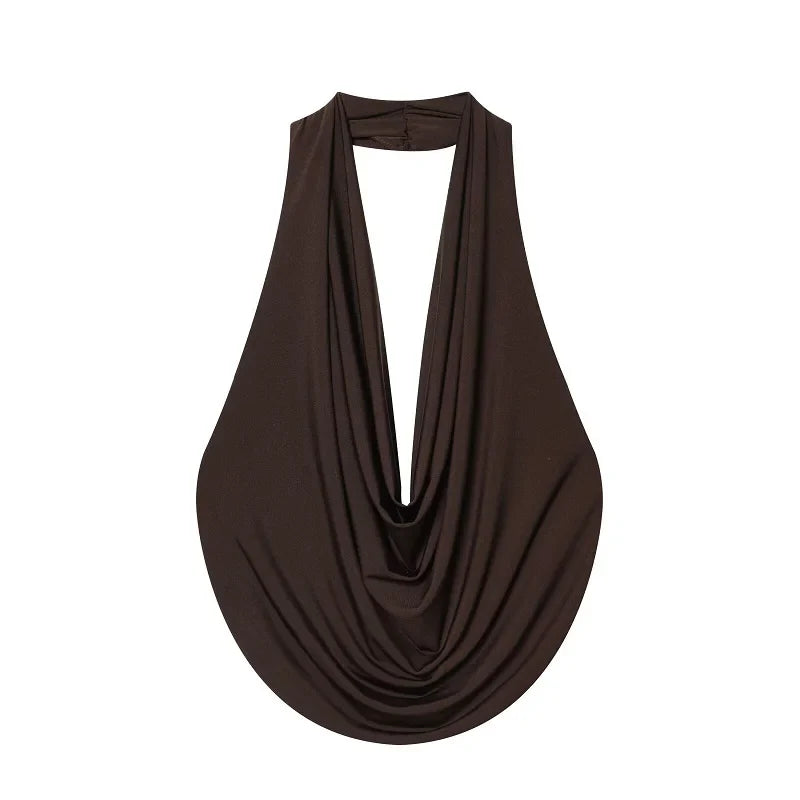 Sexy Backless Halter Plunge Low Cut Top — vista frontale