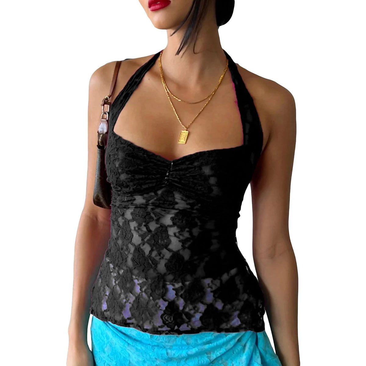 Sexy Backless Lace Halter Top — vista posteriore
