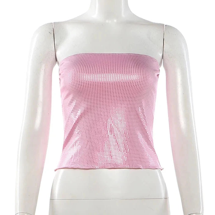 Sexy Shiny Sequin Bandeau Tube Top — vista posteriore