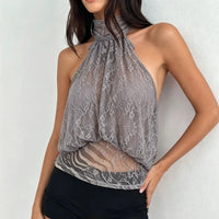 Sheer Lace Layered Halter Top — dettaglio della stampa