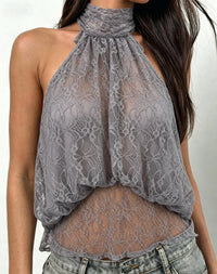 Sheer Lace Layered Halter Top — vista frontale