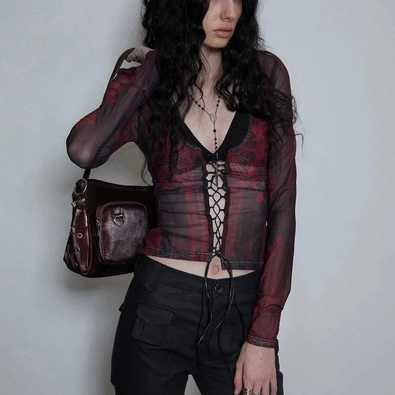 Sheer Long Sleeve Womens Top — vista posteriore