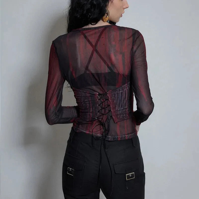 Sheer Long Sleeve Womens Top — dettaglio