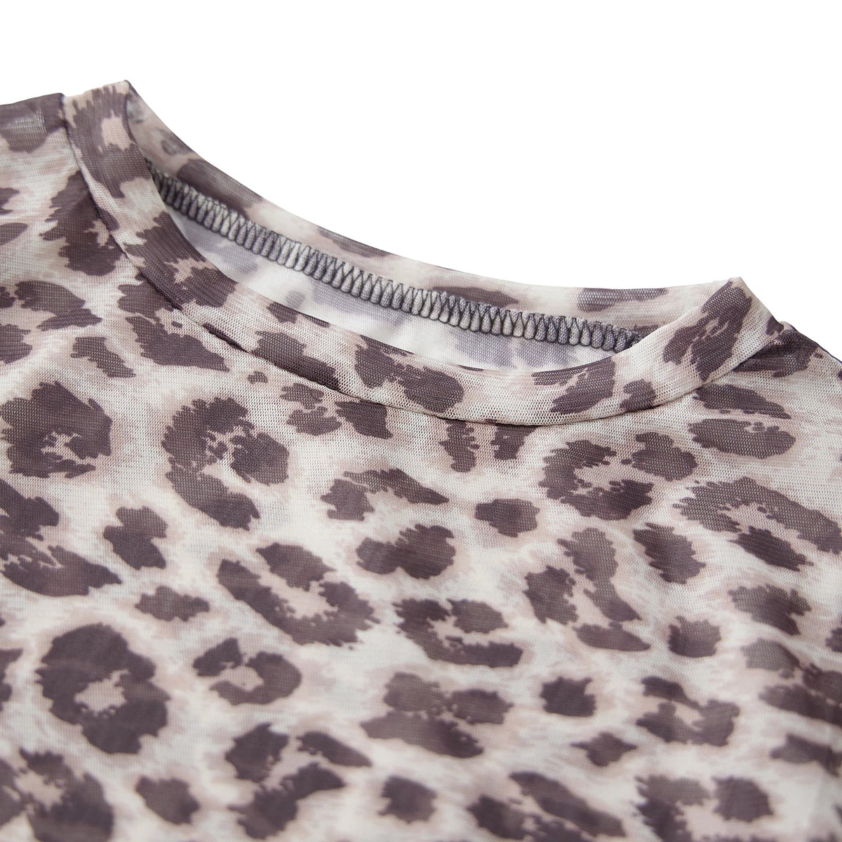Sheer Mesh Leopard Print Graphic Long Sleeve Top — vista laterale