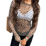 Y2K Sheer Mesh Leopard Print Graphic Long Sleeve Top