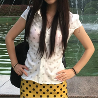 Sheer Polka Dot Aesthetic Button Up Blouse Shirt — dettaglio