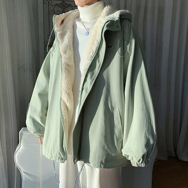 Sherpa Fleece Lined Hooded Jacket Coat — vista frontale