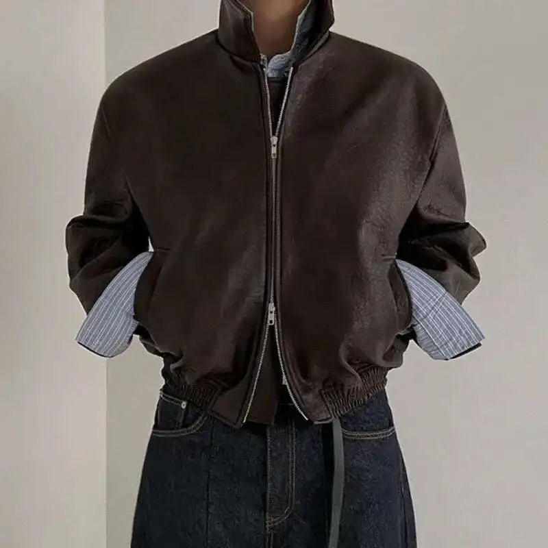 Short Essentials Zip Up Faux Leather Jacket — vista frontale