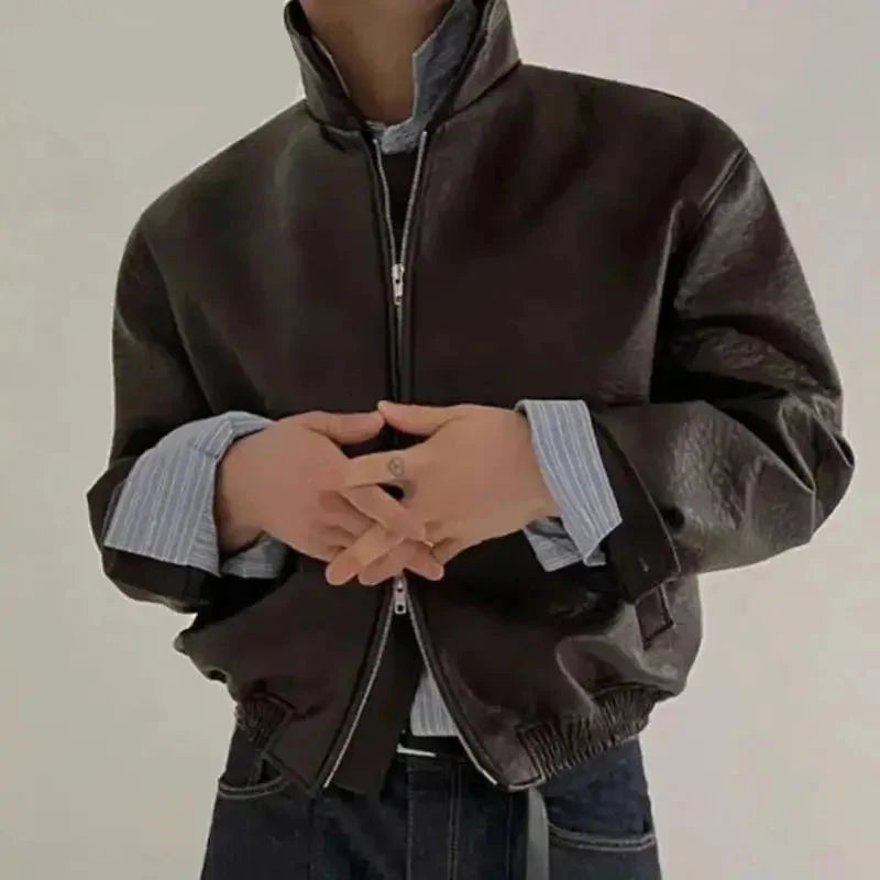 Short Essentials Zip Up Faux Leather Jacket — dettaglio