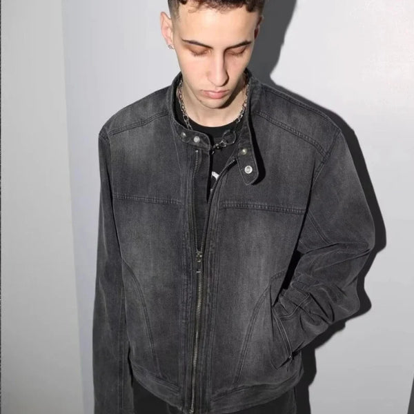 Short Motorcycle Denim Jacket — vista frontale
