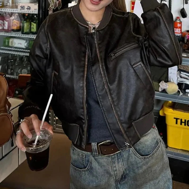 Short Motorcycle Leather Jacket — dettaglio della stampa