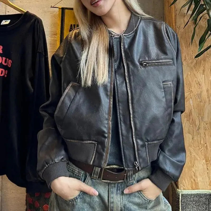 Short Motorcycle Leather Jacket — vista laterale