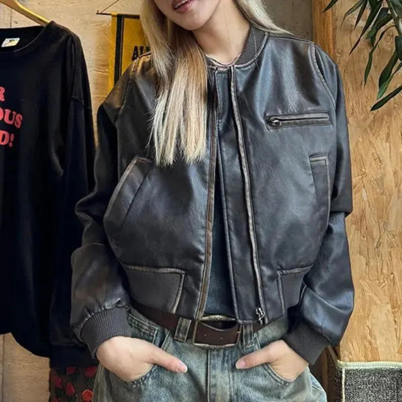 Short Motorcycle Leather Jacket — vista frontale