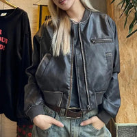 Short Motorcycle Leather Jacket — vista frontale