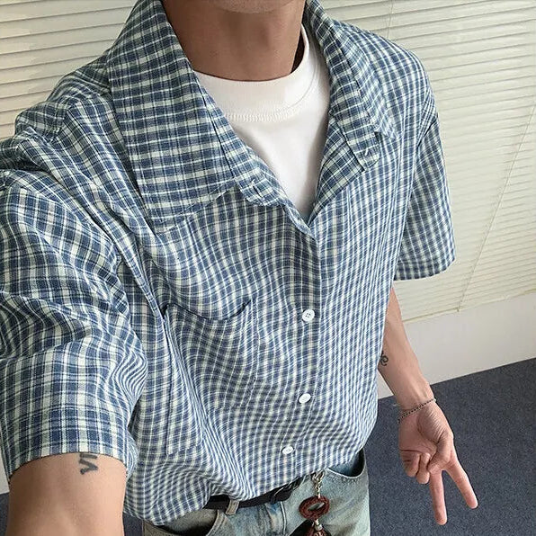 Short Sleeve Plaid Button Down Shirt — dettaglio