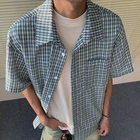 Short Sleeve Plaid Button Down Shirt — vista frontale