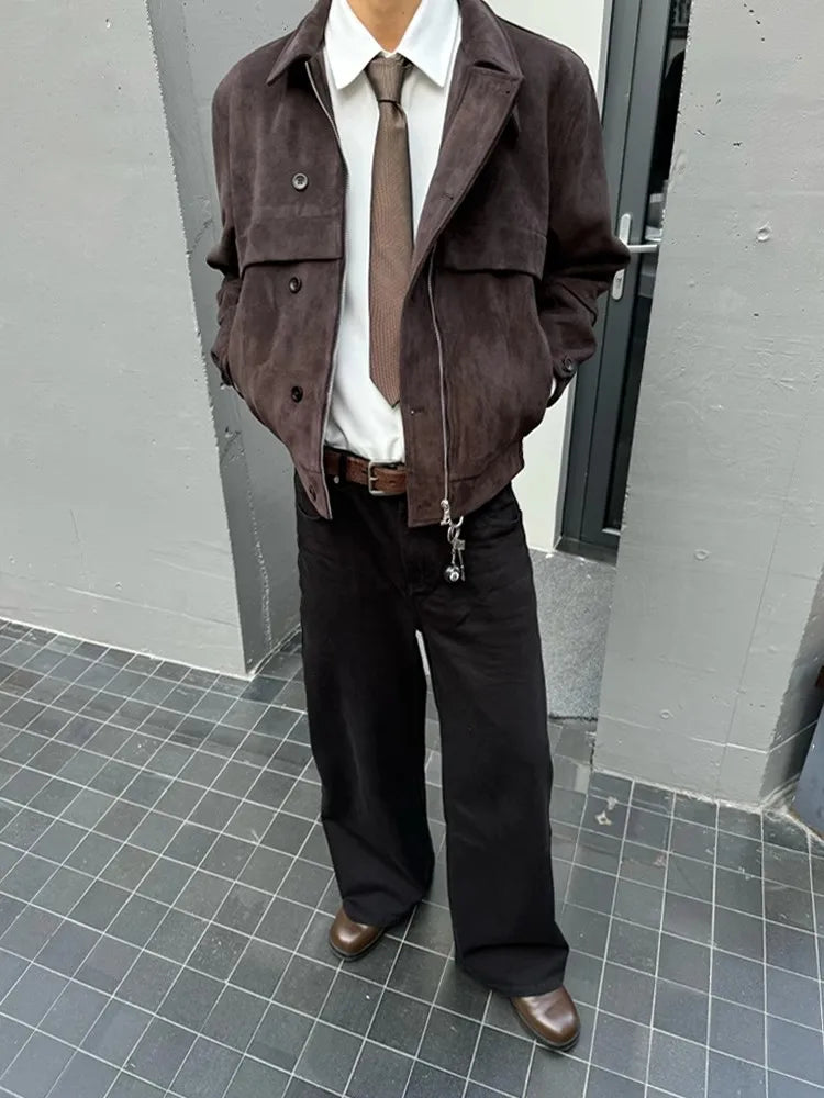 Short Soft Brown Faux Suede Leather Jacket — dettaglio della stampa
