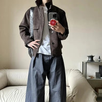 Short Soft Brown Faux Suede Leather Jacket — vista posteriore