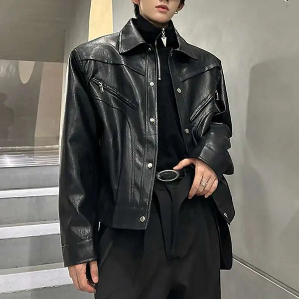 Shoulder Padded Mens Faux Leather Jacket — vista frontale