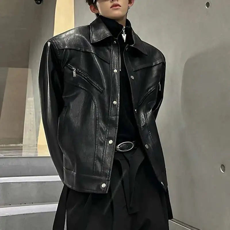 Shoulder Padded Mens Faux Leather Jacket — vista posteriore