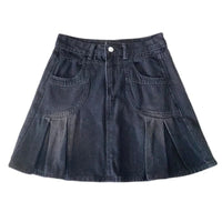 Side Pleated Grunge Denim Mini Skirt — vista frontale
