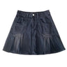 Y2K Side Pleated Grunge Denim Mini Skirt