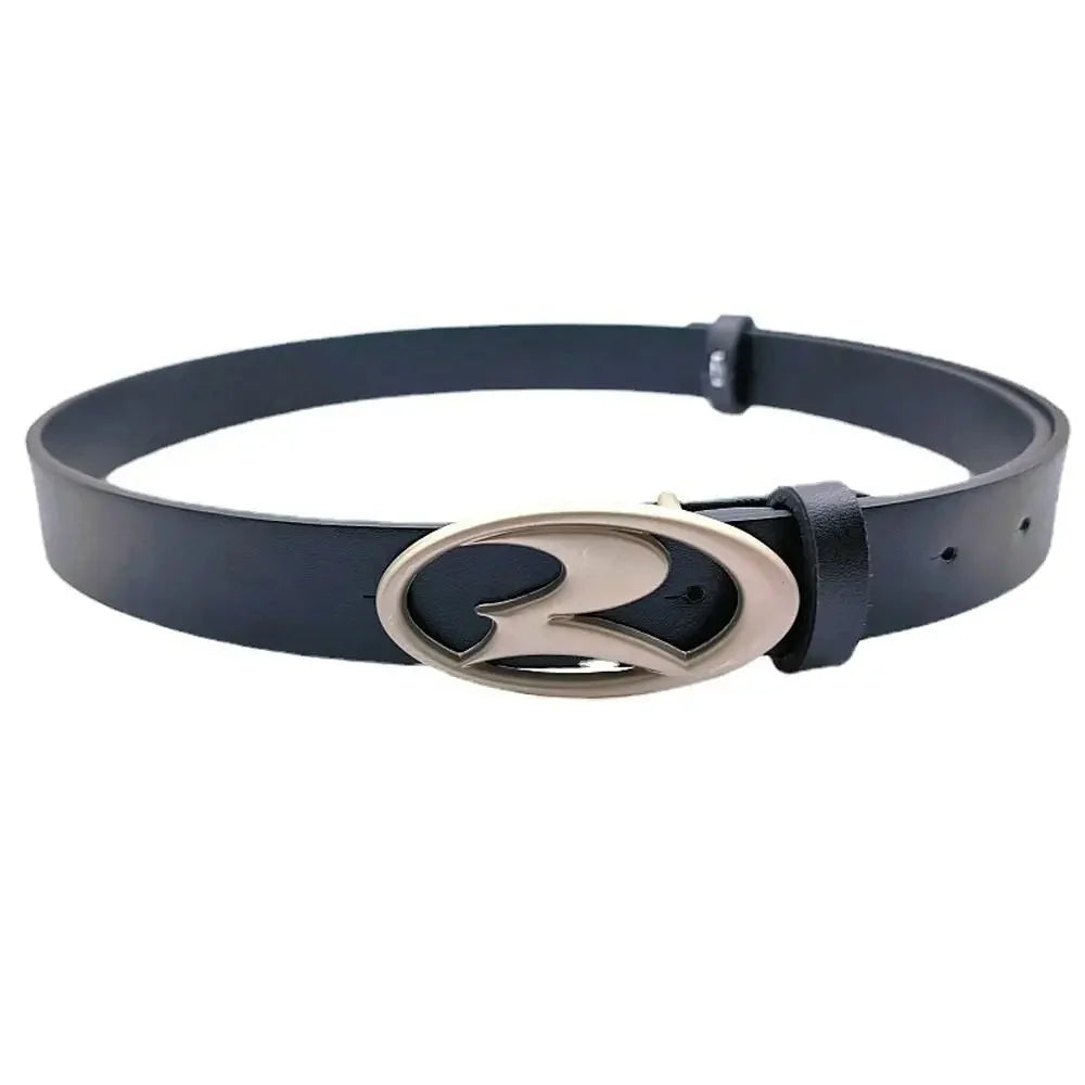 Signature R Buckle Leather Belt — vista frontale
