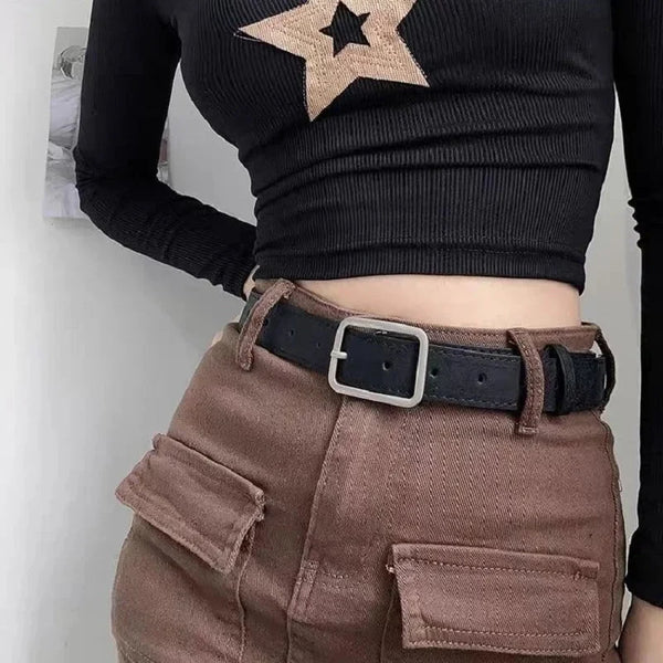 Silver Metal Buckle Leather Belt — vista frontale