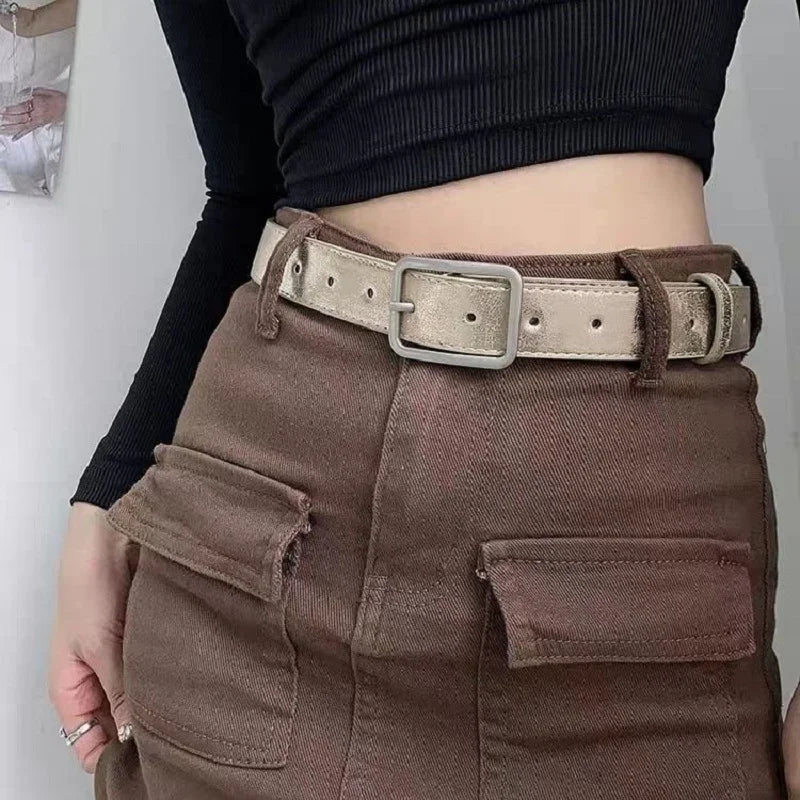 Silver Metal Buckle Leather Belt — dettaglio
