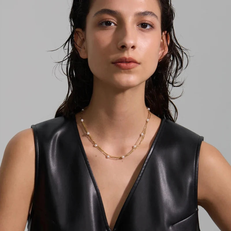 Simulated Pearl Layered Stacking Necklace — dettaglio