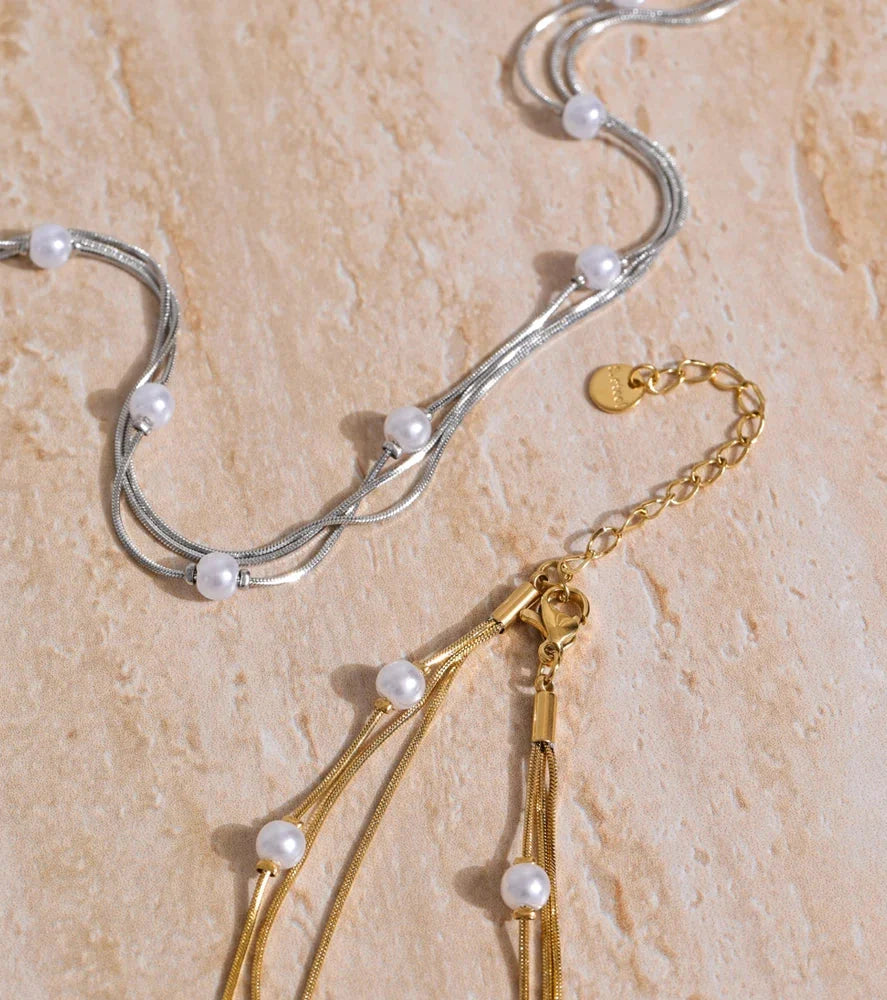 Simulated Pearl Layered Stacking Necklace — in alternativa