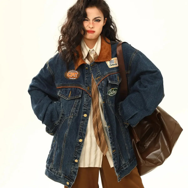 Single Breasted Baggy Denim Jacket — vista frontale
