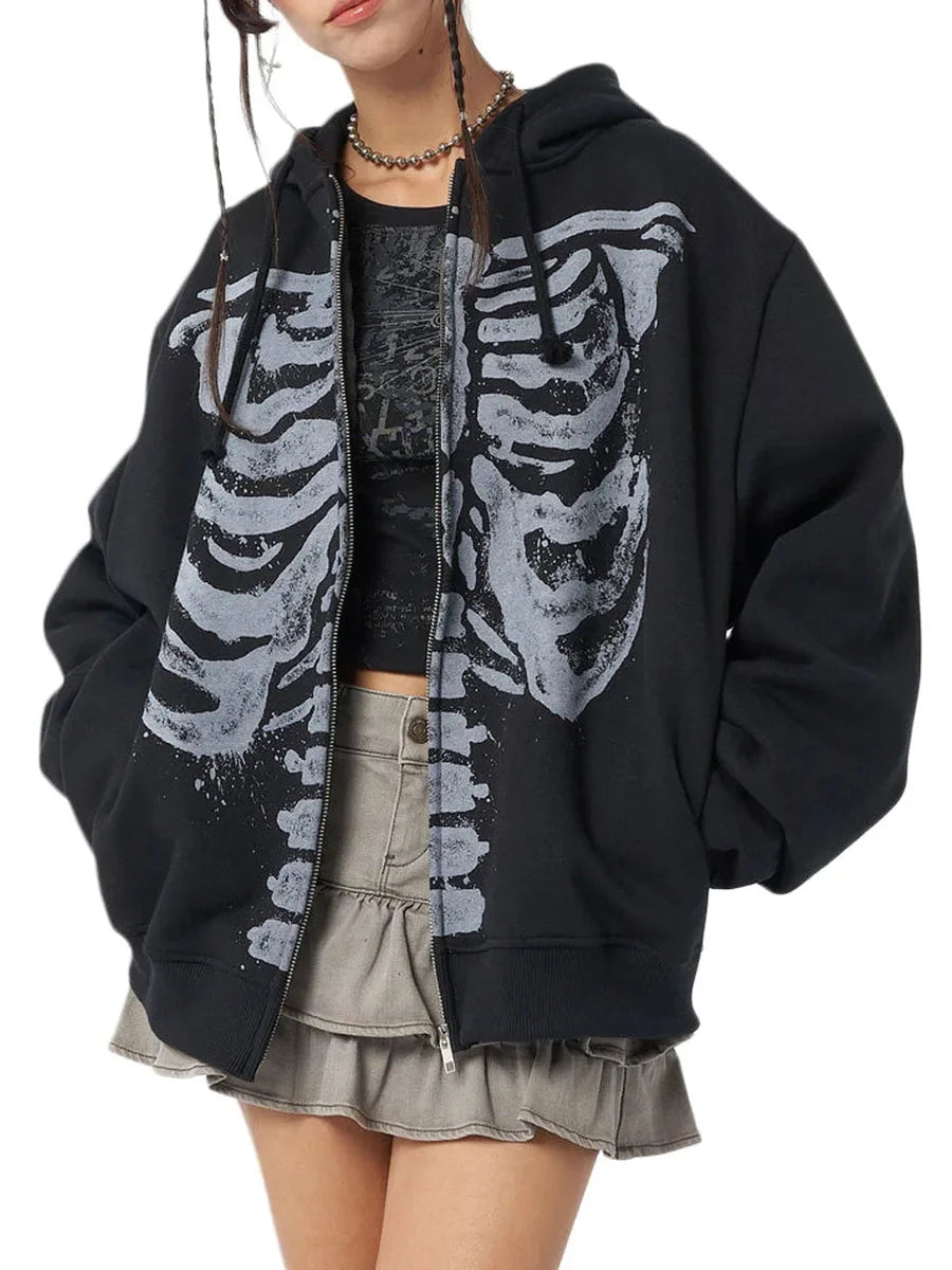 Skeleton Print Zip Up Hoodie — dettaglio della stampa