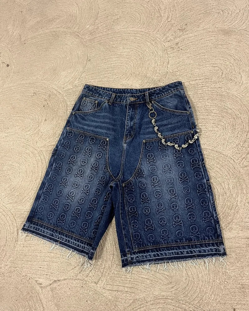 Skull Print Denim Carpenter Jorts — vista posteriore