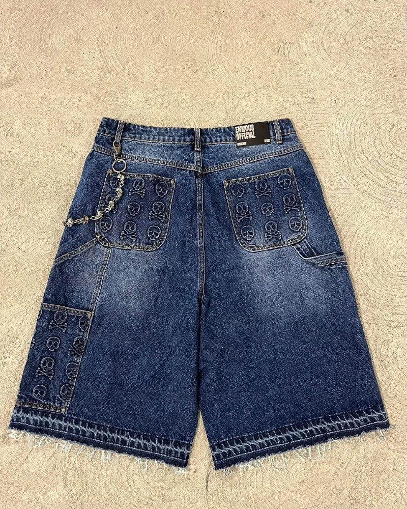 Skull Print Denim Carpenter Jorts — in alternativa