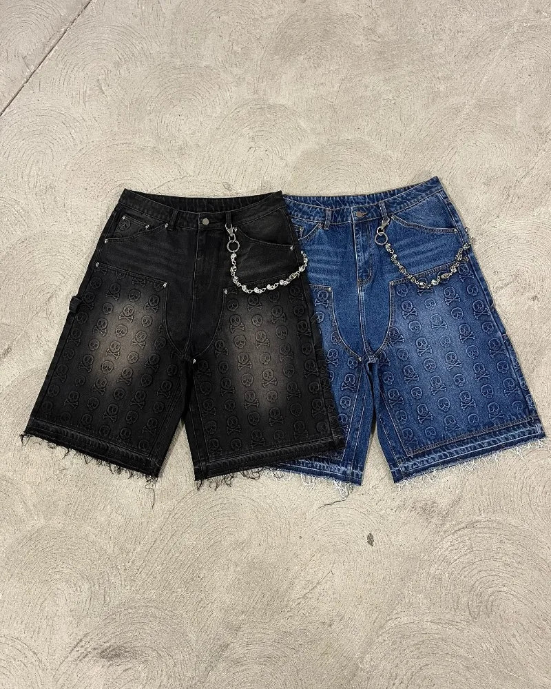 Skull Print Denim Carpenter Jorts — dettaglio