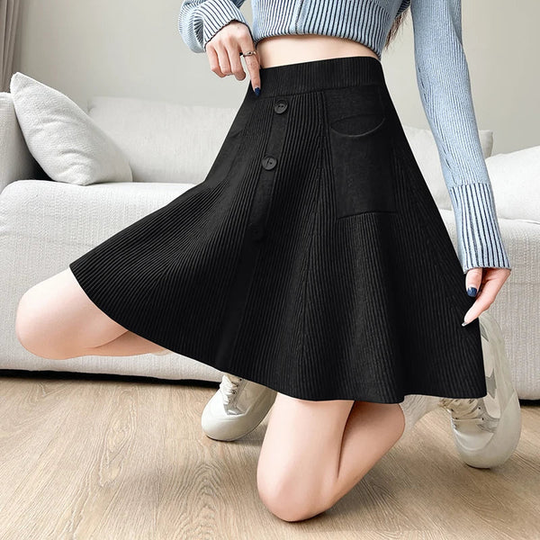 Y2K Slim Knit High Waist A Line Mini Skirt