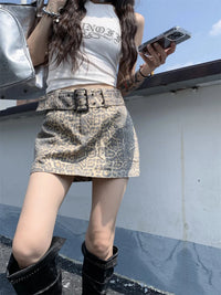 Slim Leopard Print Denim Mini Skirt — dettaglio