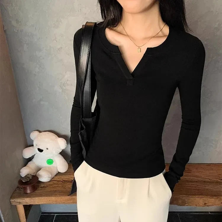 Slim Low Cut Long Sleeve Top — vista frontale