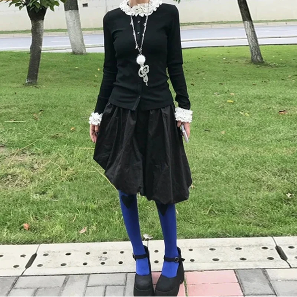 Slim Patchwork Fairycore Cardigan Knit Sweater — vista frontale