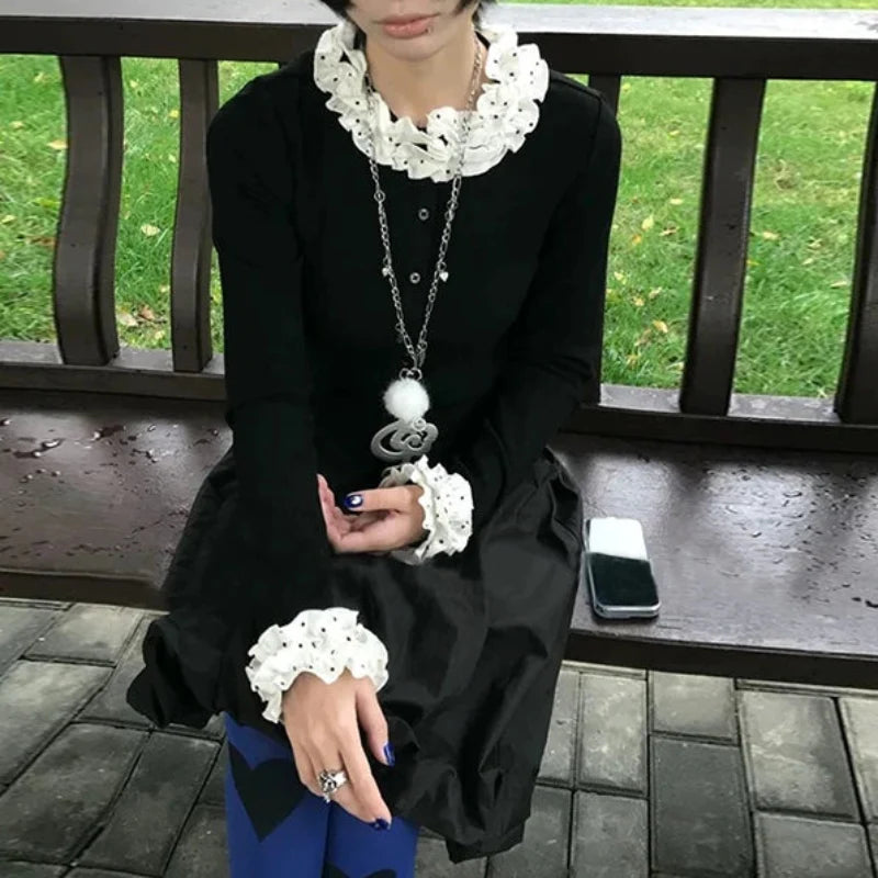 Slim Patchwork Fairycore Cardigan Knit Sweater — vista posteriore