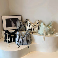 Small Ribbon Leather Shoulder Handbags — vista frontale
