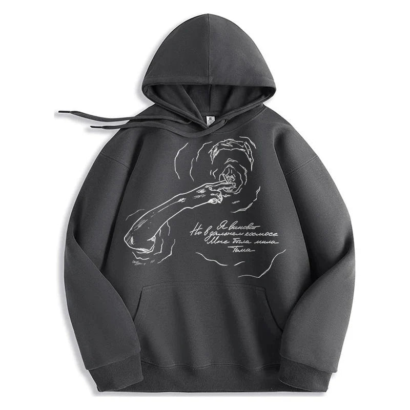 Smoking Portrait Graphic Hoodie — vista completa