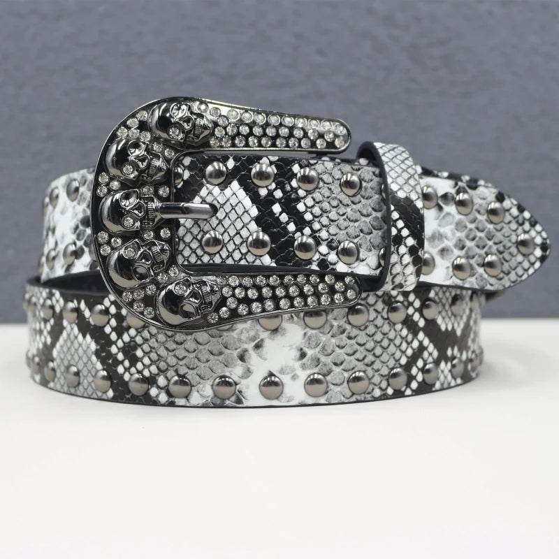 Snakeskin Studded Big Buckle Belt — vista laterale