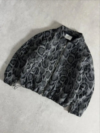 Snow Leopard Print Faux Fur Zip Up Jacket — dettaglio